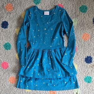 Size 8 130cm Hanna Andersson Twirl Gold Stars Blue Starry Drop Waist dress